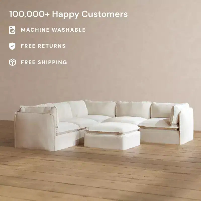 Anabei Modular Washable 4-Seater Corner Sofa Sectional + Ottoman | Memorix+ Seat & Contour Pillow