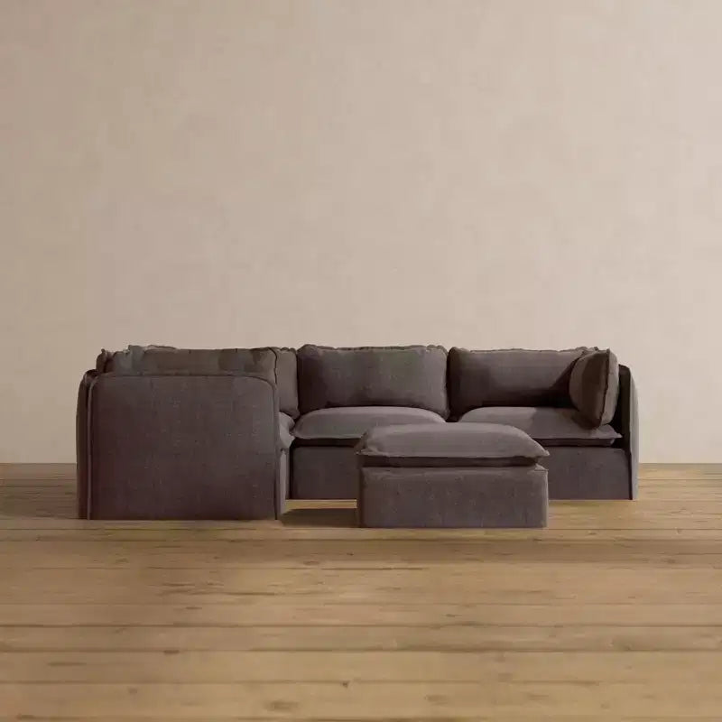 Anabei Modular Washable 4-Seater Corner Sofa Sectional + Ottoman | Memorix+ Seat & Contour Pillow