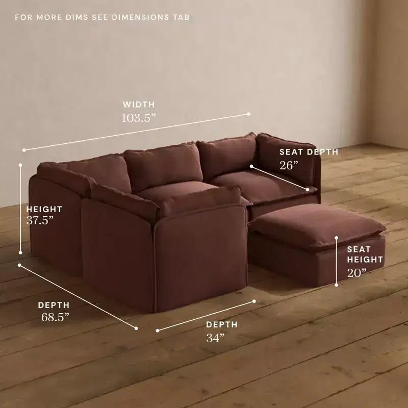 Anabei Modular Washable 4-Seater Corner Sofa Sectional + Ottoman | Deluxe+ Seat & Cloud Pillow