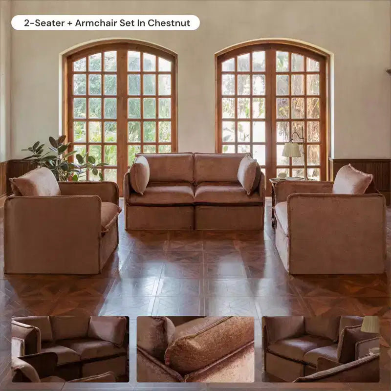 Anabei Modular Washable 4-Seater Corner Sofa Sectional + Ottoman | Deluxe+ Seat & Cloud Pillow