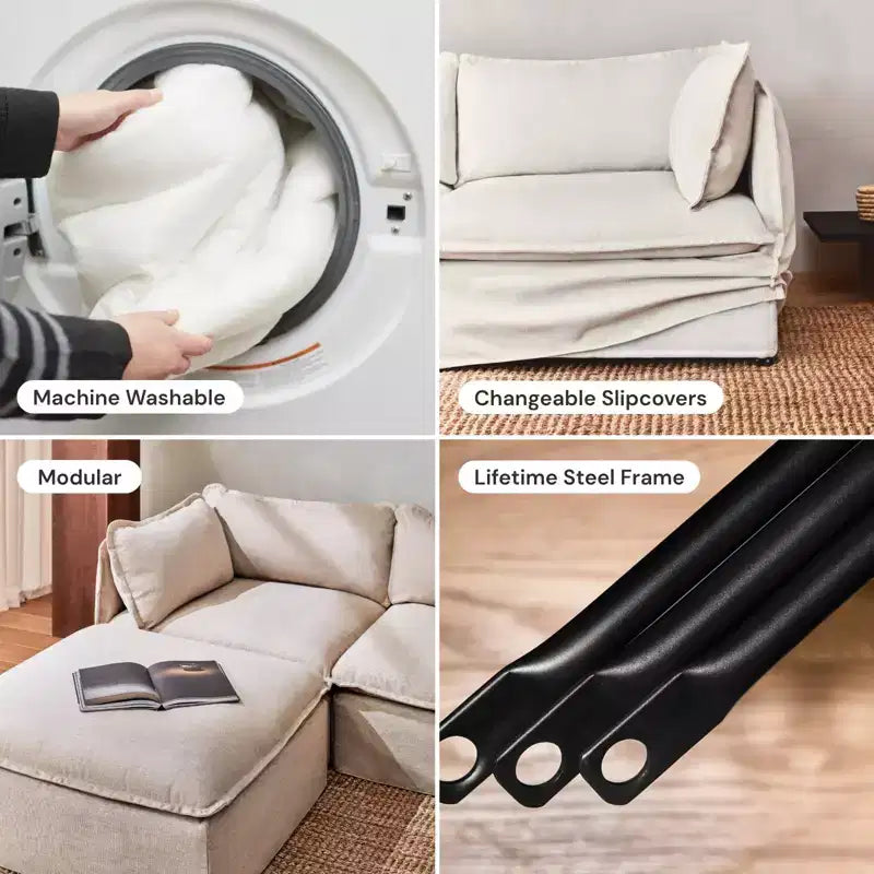 Anabei Modular Washable 4-Seater Corner Sofa Sectional + Ottoman | Deluxe+ Seat & Cloud Pillow