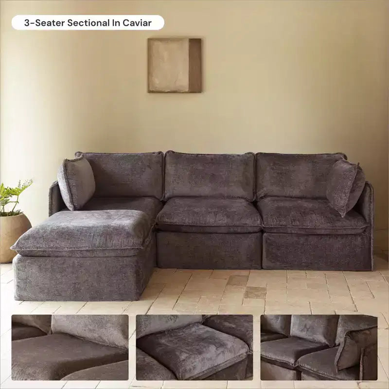 Anabei Modular Washable 4-Seater Corner Sofa Sectional + Ottoman | Deluxe+ Seat & Cloud Pillow