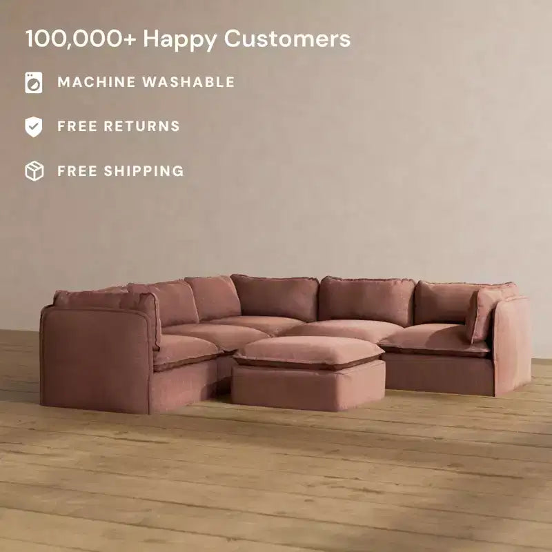 Anabei Modular Washable 4-Seater Corner Sofa Sectional + Ottoman | Deluxe+ Seat & Cloud Pillow