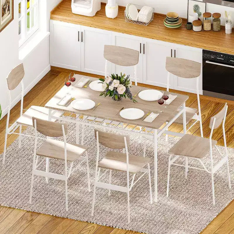 Karl Home 7-Piece Dining Table Set for 6, 43.3'' Kitchen Table and Wood Chairs with Storage and Backrest