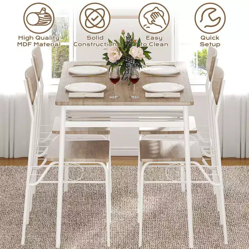 Karl Home 7-Piece Dining Table Set for 6, 43.3'' Kitchen Table and Wood Chairs with Storage and Backrest