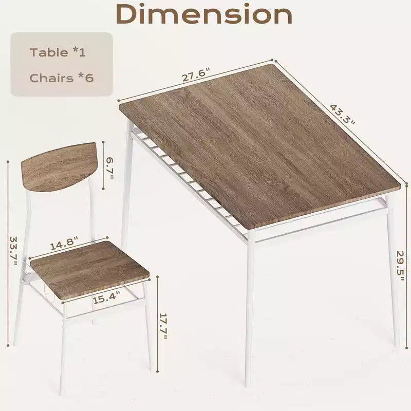 Karl Home 7-Piece Dining Table Set for 6, 43.3'' Kitchen Table and Wood Chairs with Storage and Backrest