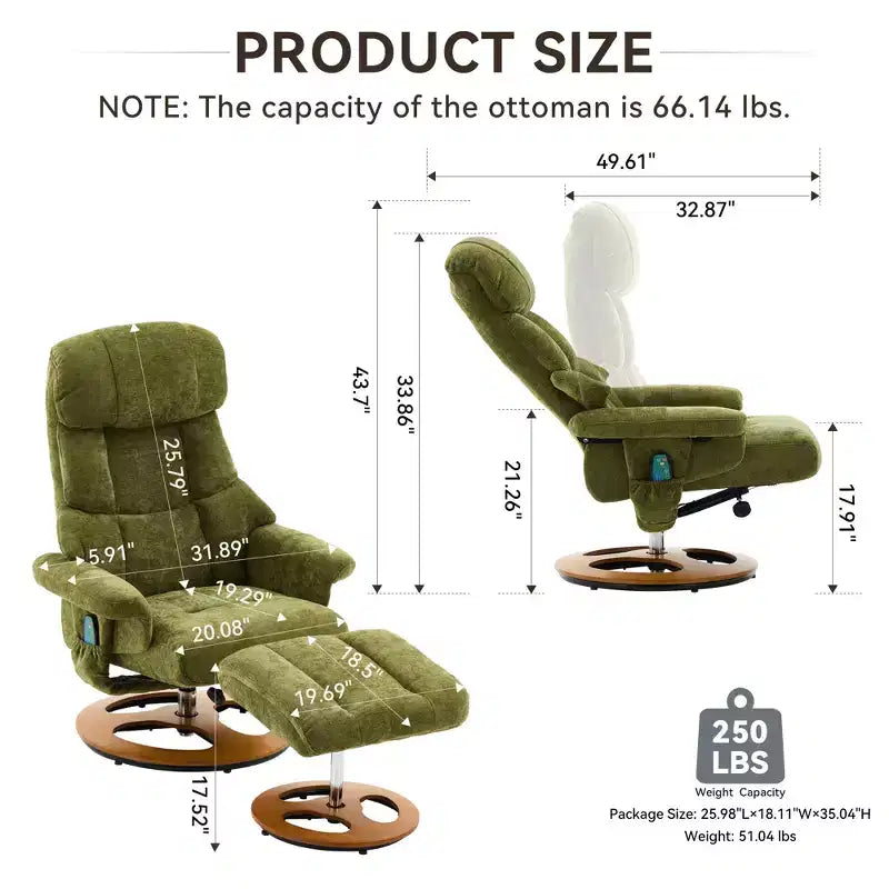 GDFStudio Mirna Ergonomic Chenille Upholstered Swivel Recliner Chair with Ottoman