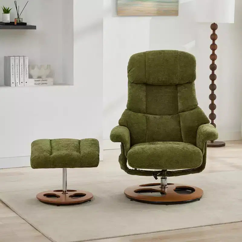 GDFStudio Mirna Ergonomic Chenille Upholstered Swivel Recliner Chair with Ottoman