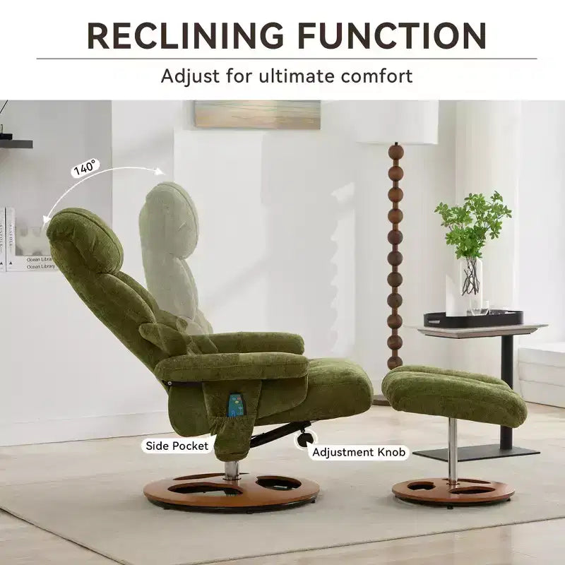 GDFStudio Mirna Ergonomic Chenille Upholstered Swivel Recliner Chair with Ottoman