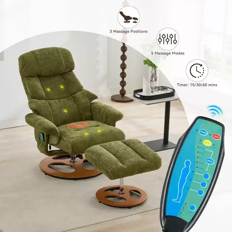 GDFStudio Mirna Ergonomic Chenille Upholstered Swivel Recliner Chair with Ottoman