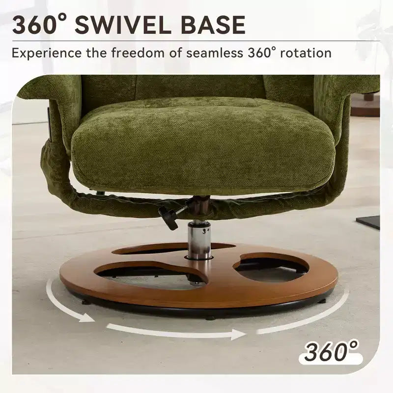 GDFStudio Mirna Ergonomic Chenille Upholstered Swivel Recliner Chair with Ottoman