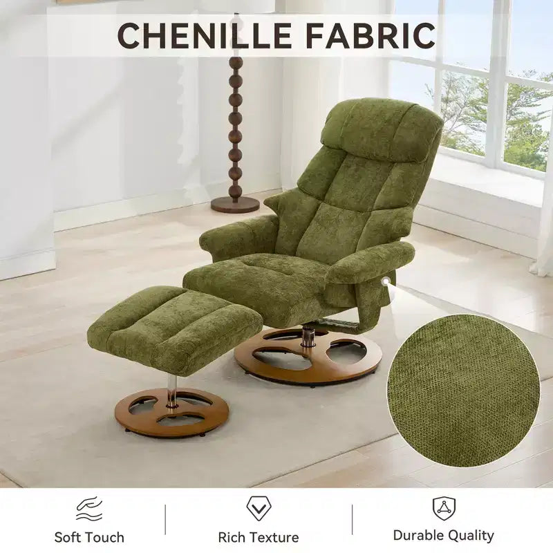 GDFStudio Mirna Ergonomic Chenille Upholstered Swivel Recliner Chair with Ottoman