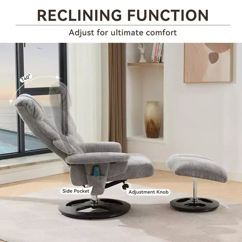 GDFStudio Mirna Ergonomic Chenille Upholstered Swivel Recliner Chair with Ottoman