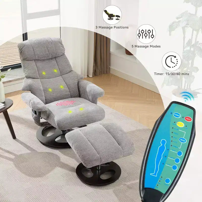 GDFStudio Mirna Ergonomic Chenille Upholstered Swivel Recliner Chair with Ottoman