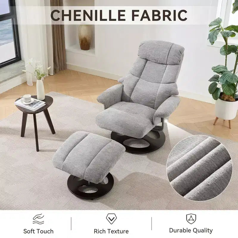 GDFStudio Mirna Ergonomic Chenille Upholstered Swivel Recliner Chair with Ottoman