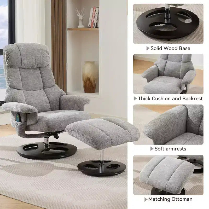 GDFStudio Mirna Ergonomic Chenille Upholstered Swivel Recliner Chair with Ottoman