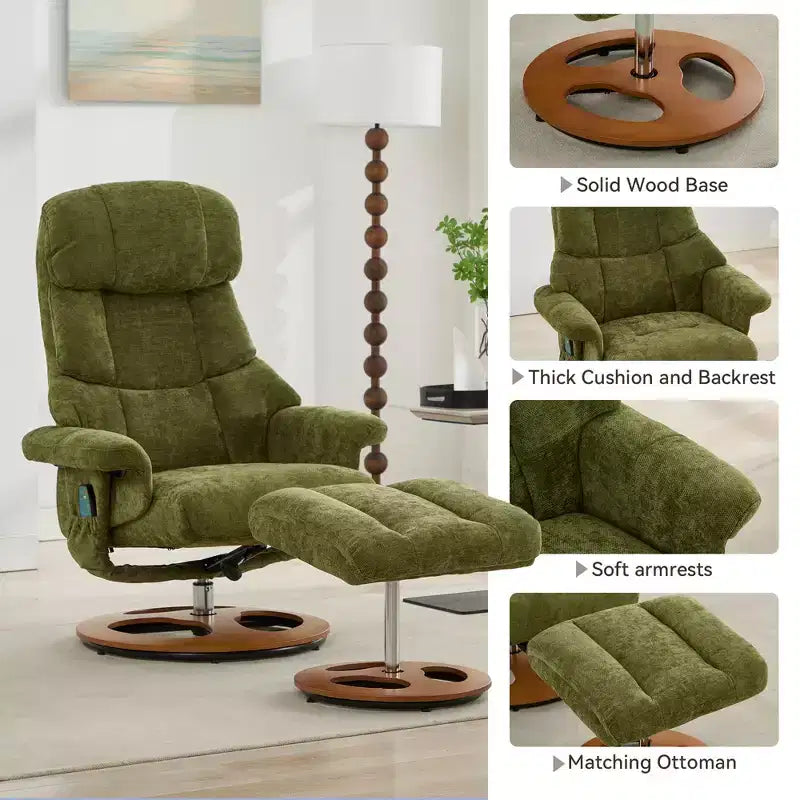 GDFStudio Mirna Ergonomic Chenille Upholstered Swivel Recliner Chair with Ottoman