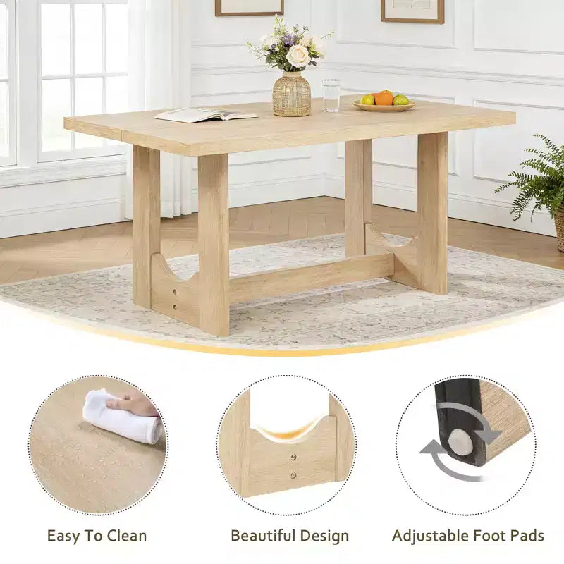 GDFStudio Kiley Modern 6 Piece Wooden Dining Table Set with Bench and Four Upholstered Chairs