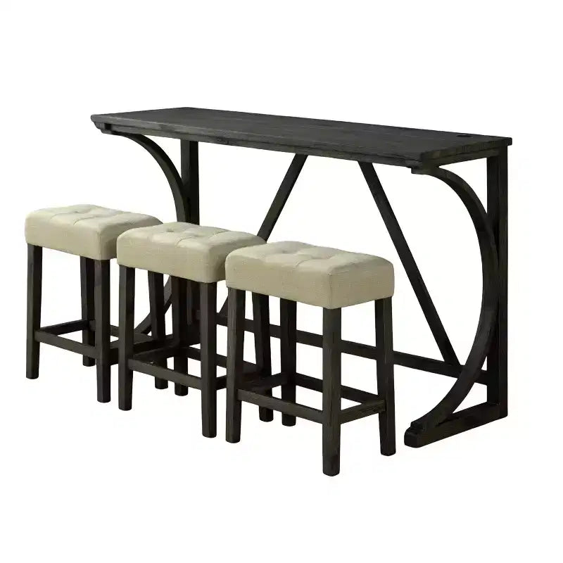 GDFStudio Carter Transitional Wood 3-Piece Counter Height Dining Set with USB Charging Table and Biscuit-Tufted Upholstered Stools