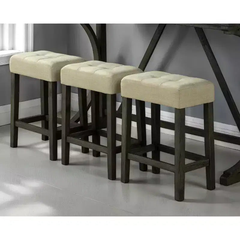 GDFStudio Carter Transitional Wood 3-Piece Counter Height Dining Set with USB Charging Table and Biscuit-Tufted Upholstered Stools