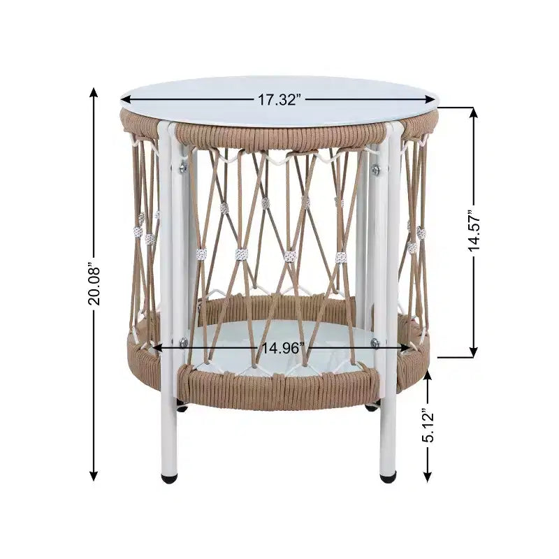Modern Boho Outdoor Furniture Set, 3-Piece Swivel Patio Chairs with Steel Frame & Glass Side Table for Backyard or Poolside-Panipeachy