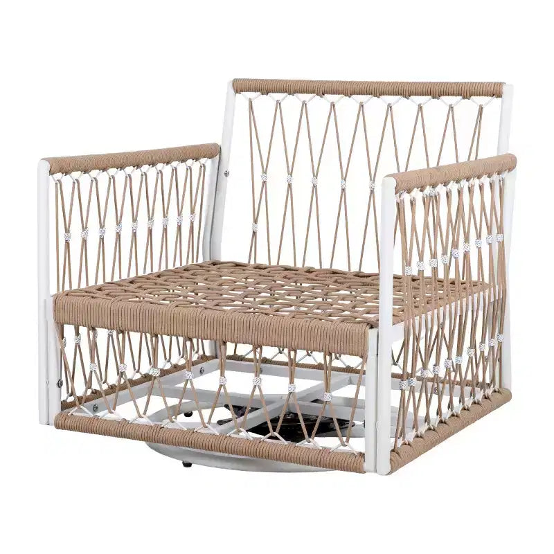 Modern Boho Outdoor Furniture Set, 3-Piece Swivel Patio Chairs with Steel Frame & Glass Side Table for Backyard or Poolside-Panipeachy