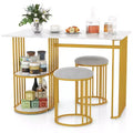 Costway 3 Piece Dining Table Set w/ 2 Stools 2-tier Storage Shelf Upholstered Seat