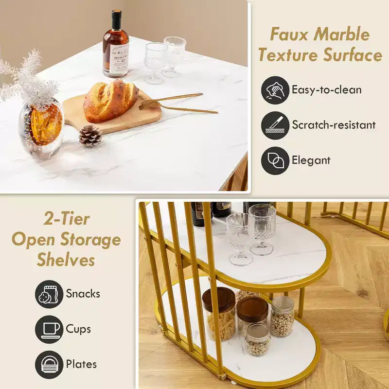 Costway 3 Piece Dining Table Set w/ 2 Stools 2-tier Storage Shelf Upholstered Seat