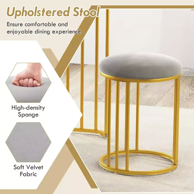 Costway 3 Piece Dining Table Set w/ 2 Stools 2-tier Storage Shelf Upholstered Seat