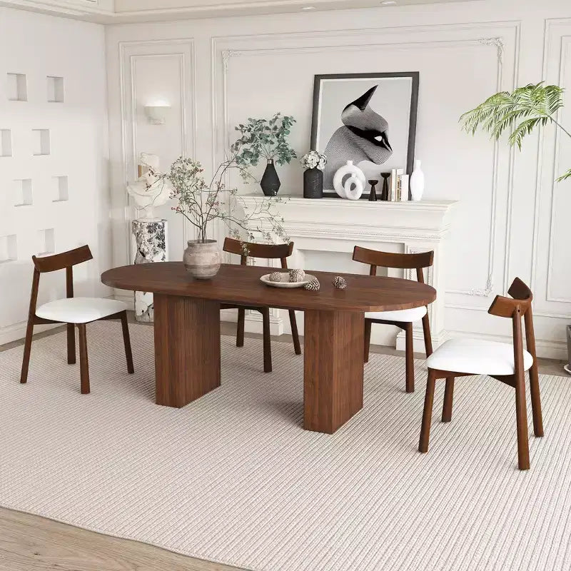 GDFStudio Hayden Farmhouse 62.9-Inch Oval 4-Seater Wood Dining Table Set