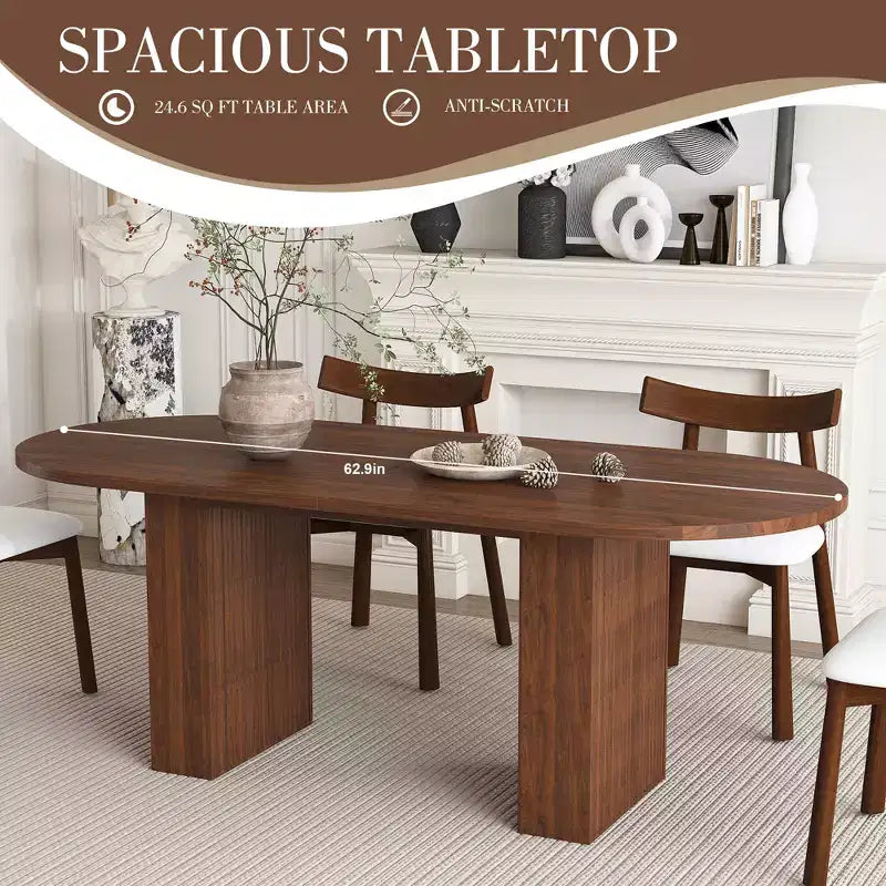 GDFStudio Hayden Farmhouse 62.9-Inch Oval 4-Seater Wood Dining Table Set