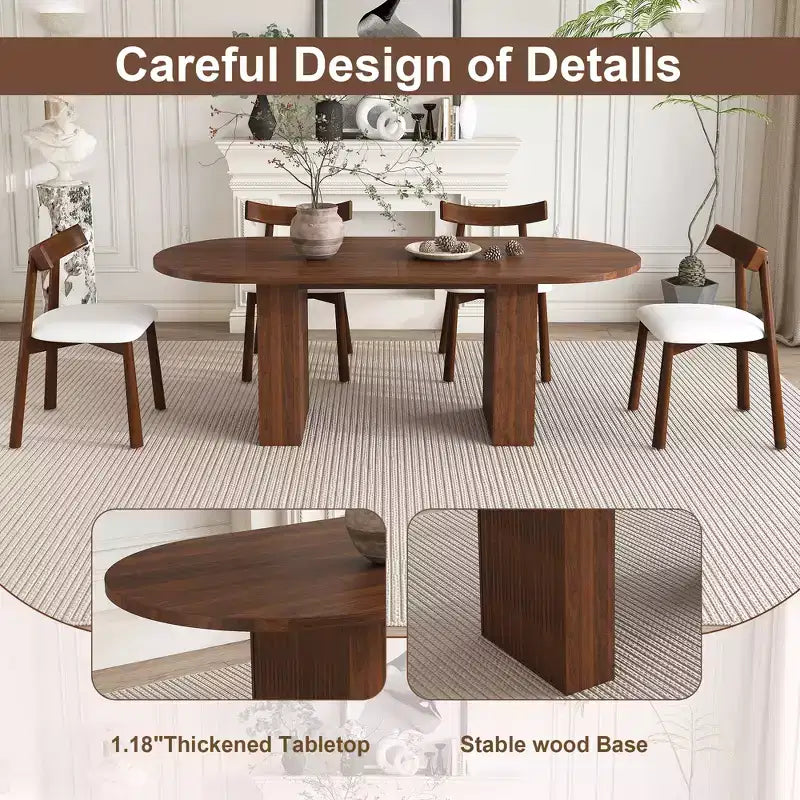 GDFStudio Hayden Farmhouse 62.9-Inch Oval 4-Seater Wood Dining Table Set