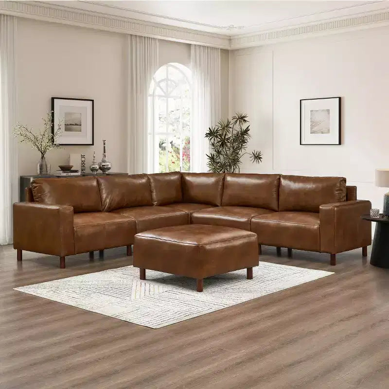 GDFStudio Darcy 104 Modern 5-Seat Faux Leather Upholstered Sectional Sofa with Ottoman