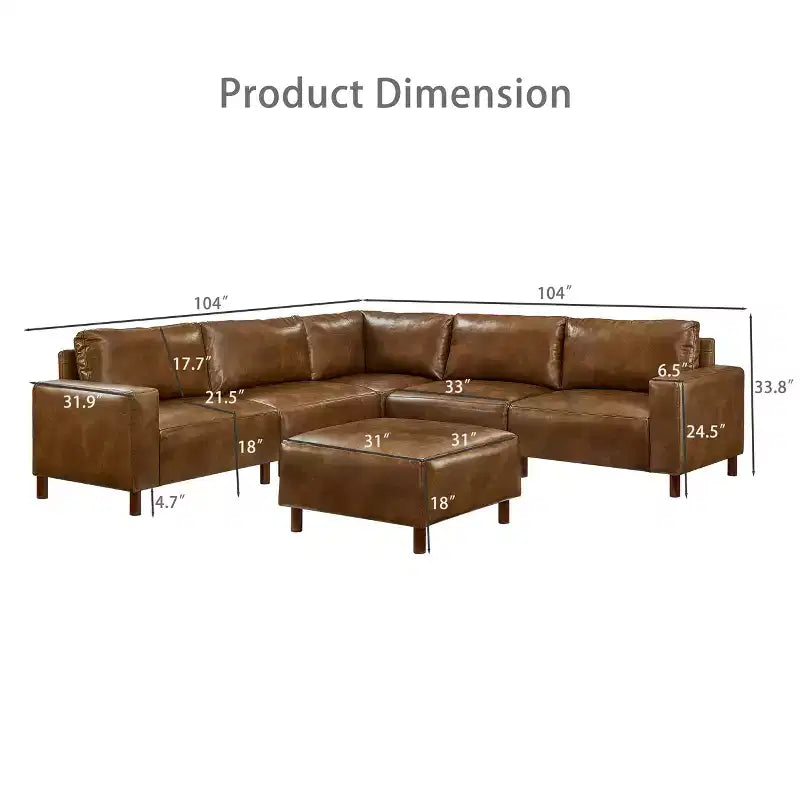 GDFStudio Darcy 104 Modern 5-Seat Faux Leather Upholstered Sectional Sofa with Ottoman