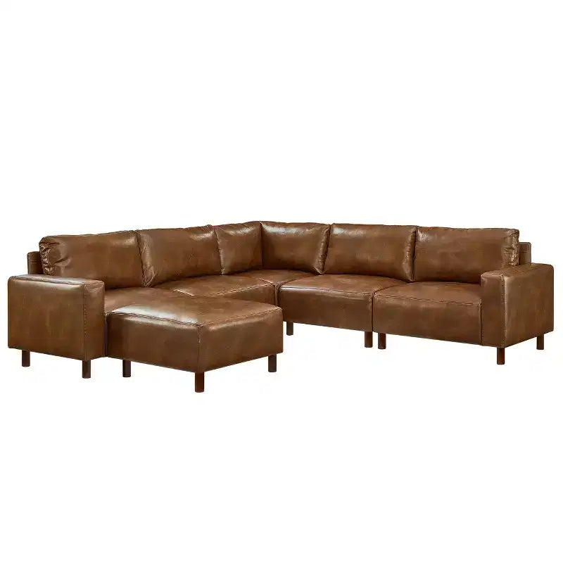GDFStudio Darcy 104 Modern 5-Seat Faux Leather Upholstered Sectional Sofa with Ottoman