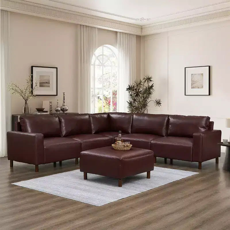 GDFStudio Darcy 104 Modern 5-Seat Faux Leather Upholstered Sectional Sofa with Ottoman