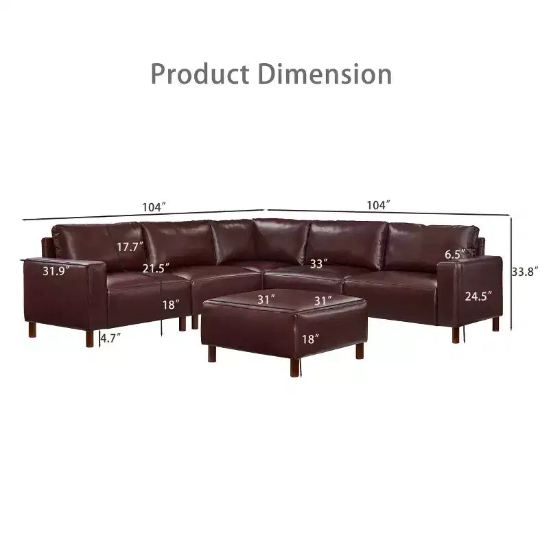GDFStudio Darcy 104 Modern 5-Seat Faux Leather Upholstered Sectional Sofa with Ottoman