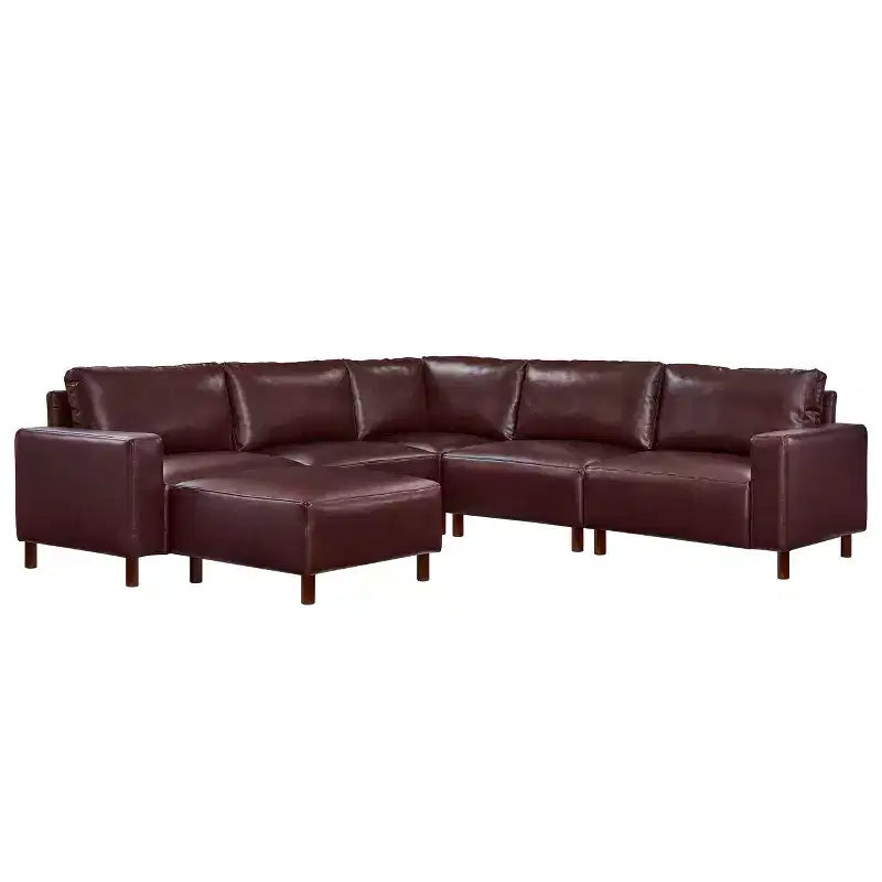 GDFStudio Darcy 104 Modern 5-Seat Faux Leather Upholstered Sectional Sofa with Ottoman