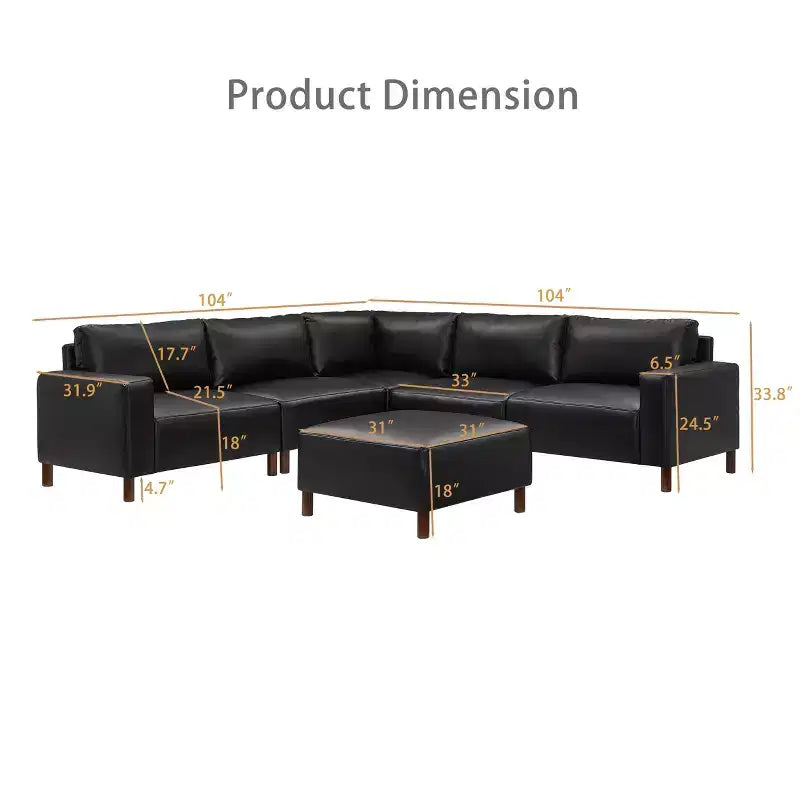 GDFStudio Darcy 104 Modern 5-Seat Faux Leather Upholstered Sectional Sofa with Ottoman