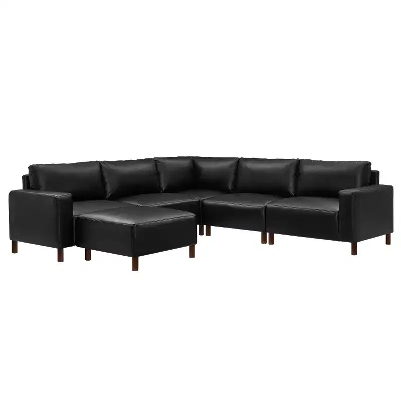 GDFStudio Darcy 104 Modern 5-Seat Faux Leather Upholstered Sectional Sofa with Ottoman