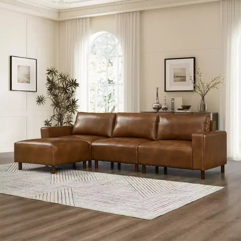 GDFStudio Arvin 112 Modern 3-Seat Faux Leather Upholstered Sectional Sofa with Ottoman