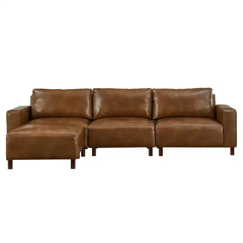 GDFStudio Arvin 112 Modern 3-Seat Faux Leather Upholstered Sectional Sofa with Ottoman