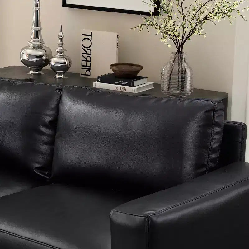 GDFStudio Arvin 112 Modern 3-Seat Faux Leather Upholstered Sectional Sofa with Ottoman