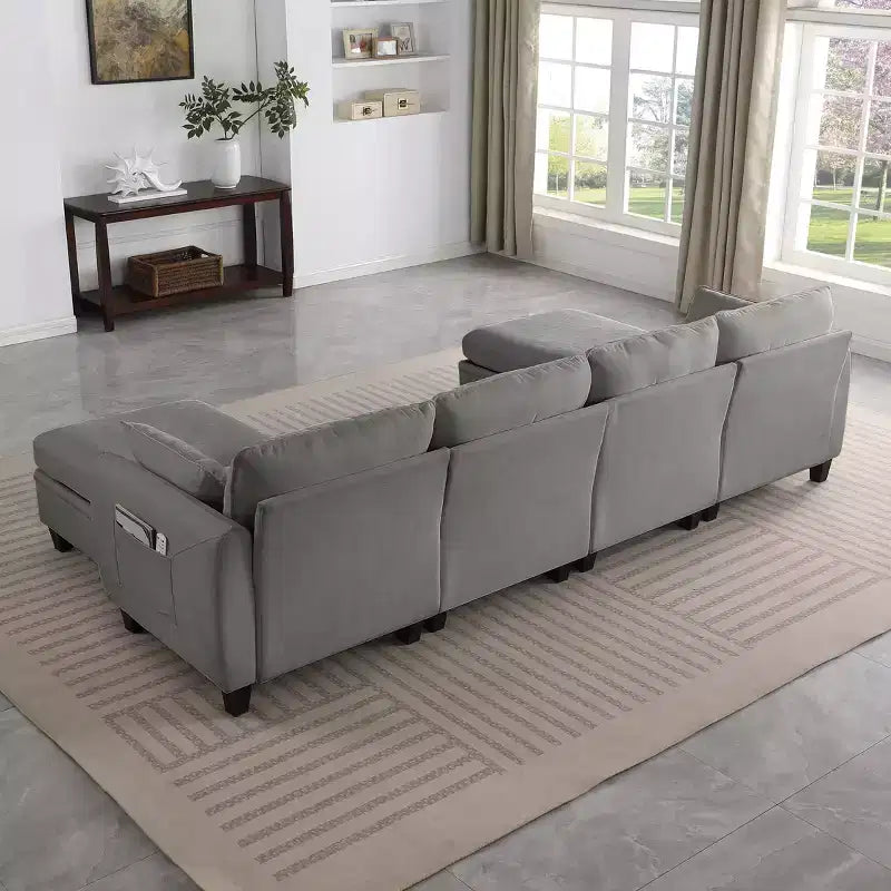 GDFStudio Lancelot 109 Inch Contemporary 6 Seat Chenille Upholstered U-Shaped Sectional Sofa with Storage Ottoman