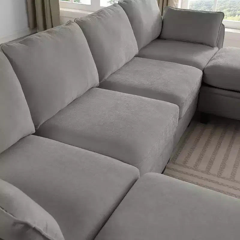 GDFStudio Lancelot 109 Inch Contemporary 6 Seat Chenille Upholstered U-Shaped Sectional Sofa with Storage Ottoman