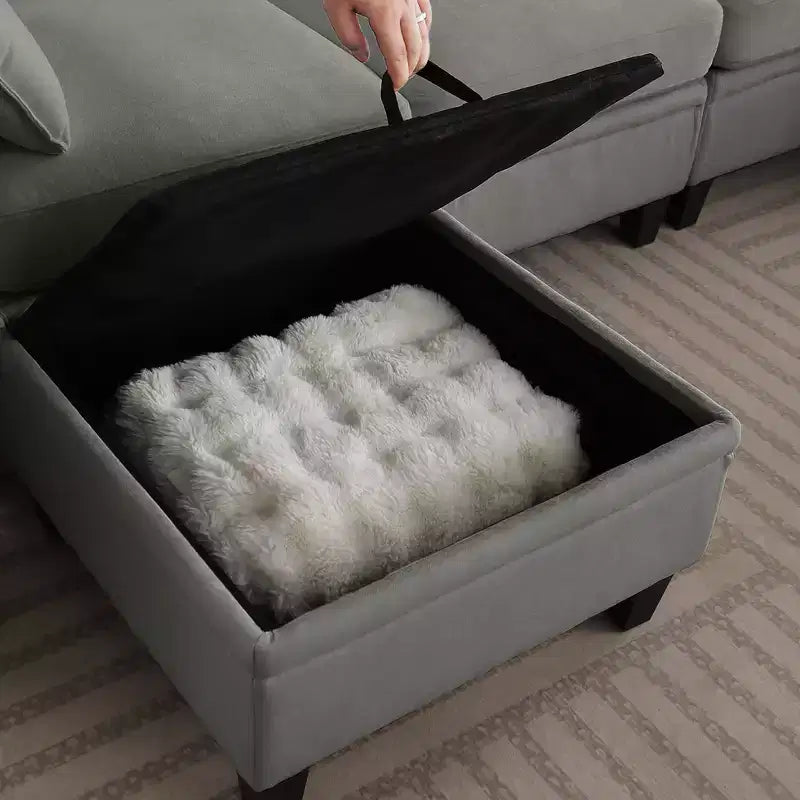 GDFStudio Lancelot 109 Inch Contemporary 6 Seat Chenille Upholstered U-Shaped Sectional Sofa with Storage Ottoman