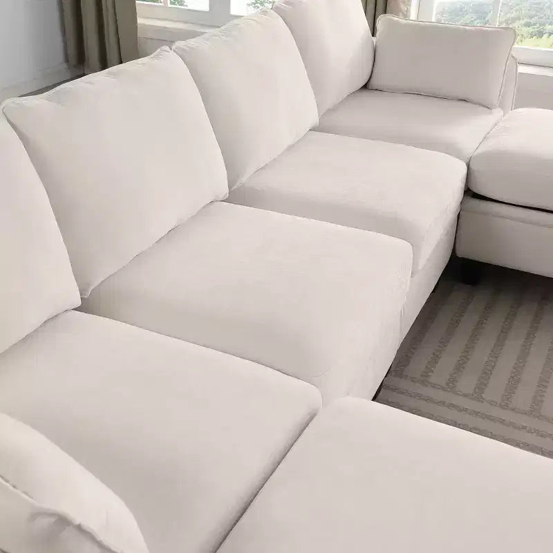 GDFStudio Lancelot 109 Inch Contemporary 6 Seat Chenille Upholstered U-Shaped Sectional Sofa with Storage Ottoman