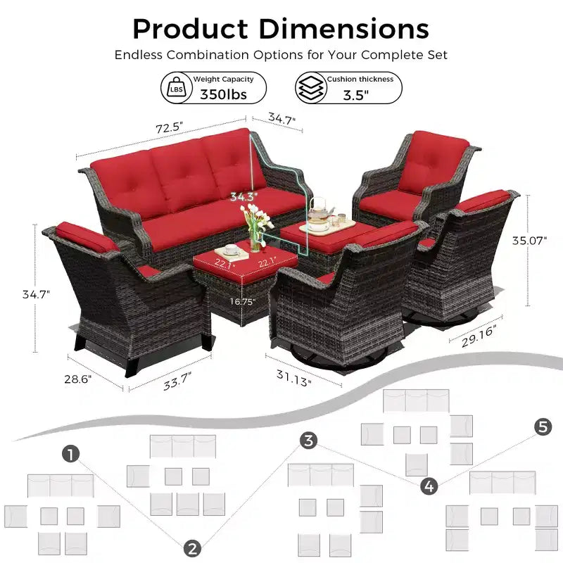 UPTIOT Premium Outdoor Modular Seating Set with Lounge Sofa and Chairs