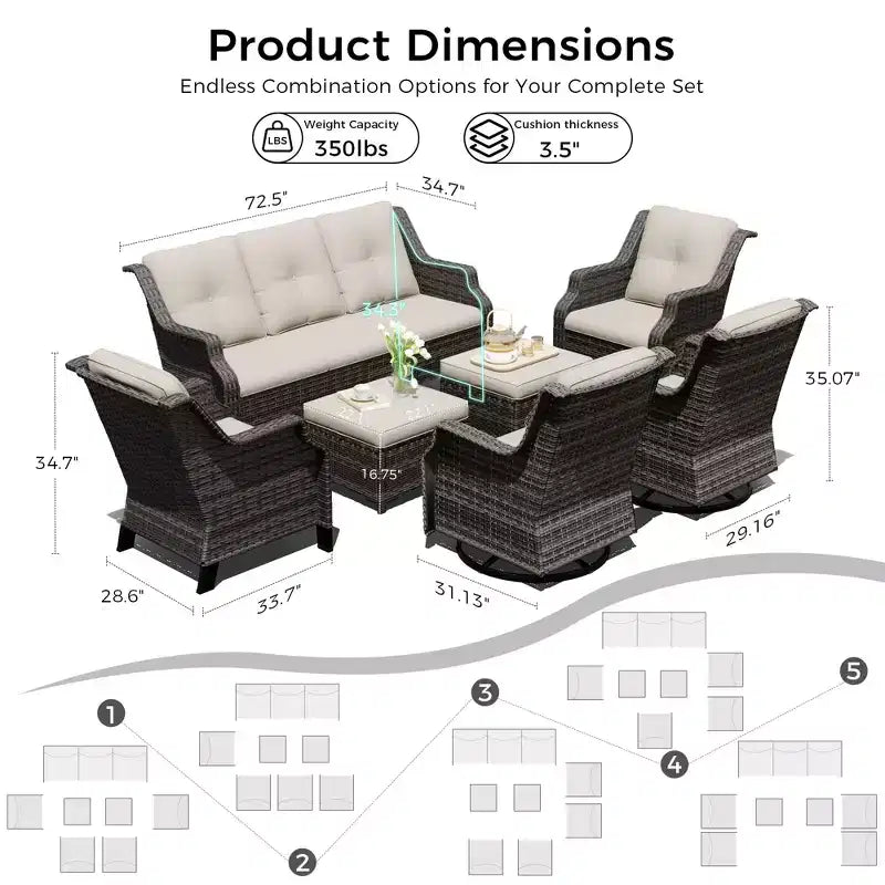 UPTIOT Premium Outdoor Modular Seating Set with Lounge Sofa and Chairs