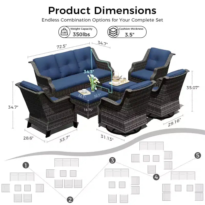 UPTIOT Premium Outdoor Modular Seating Set with Lounge Sofa and Chairs